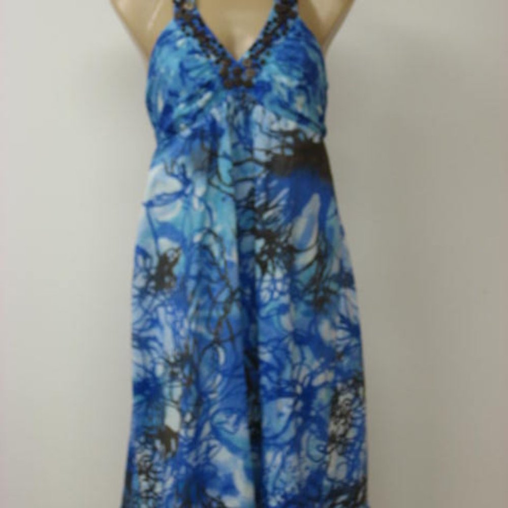 ERULLA Cotton Halter Beaded Empire Waist Dress 8